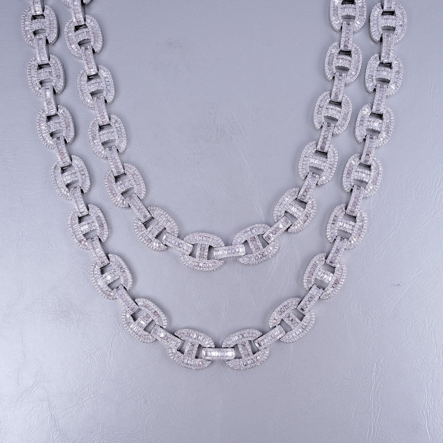 15mm Baguette Mariner Chain White Gold