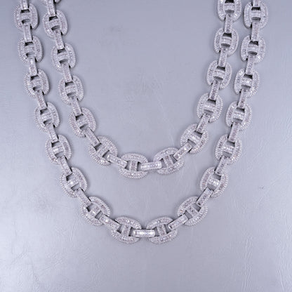 15mm Baguette Mariner Chain White Gold