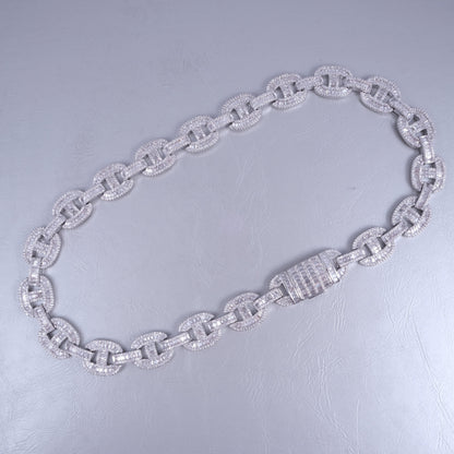 15mm Baguette Mariner Chain White Gold