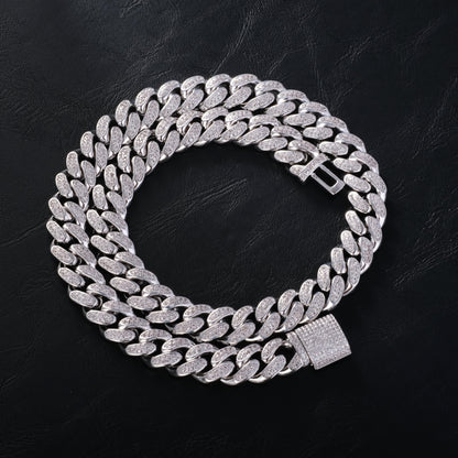 12mm Diamond Cuban Chain in White Gold