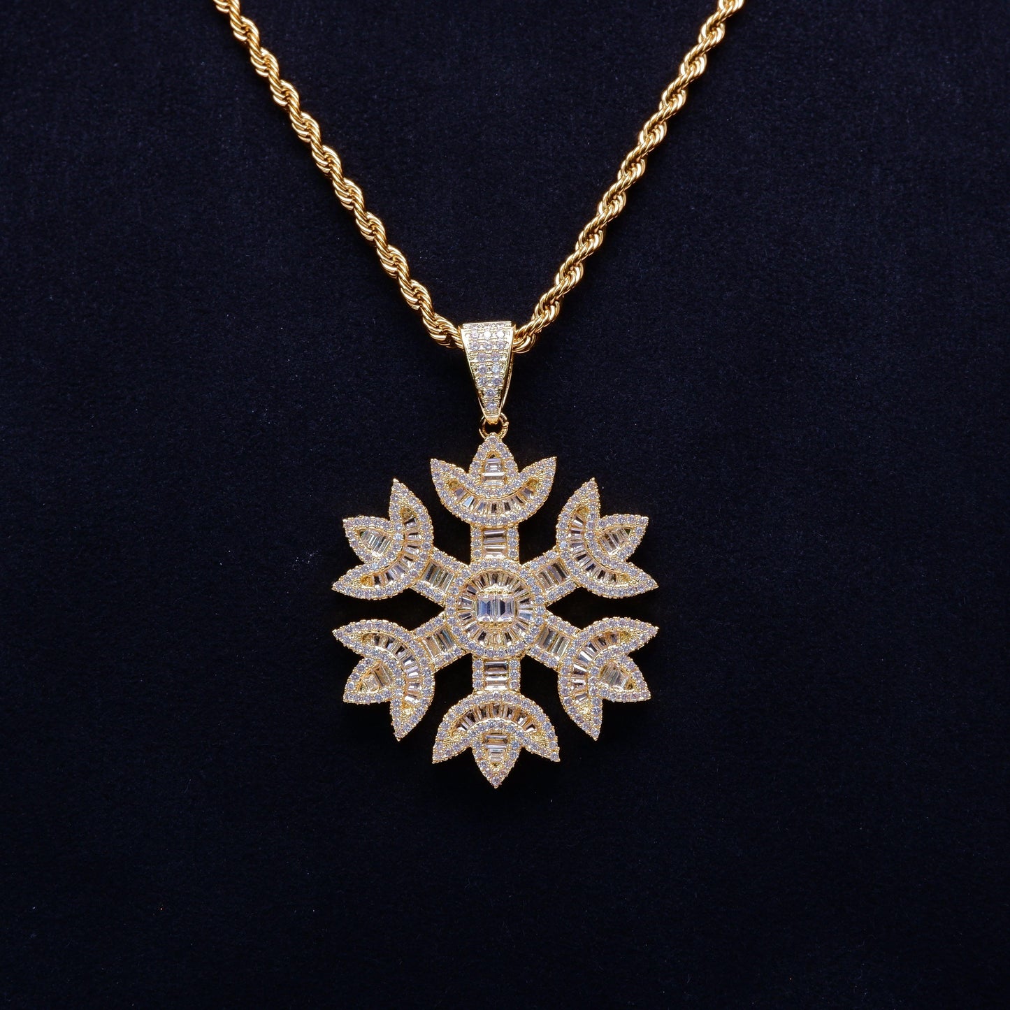 2020 18K Gold-Plated Baguette Iced Snowflake Pendant