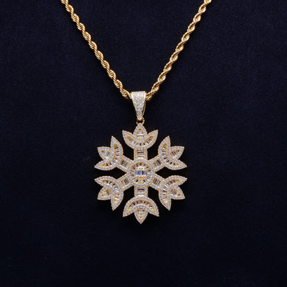 2020 18K Gold-Plated Baguette Iced Snowflake Pendant