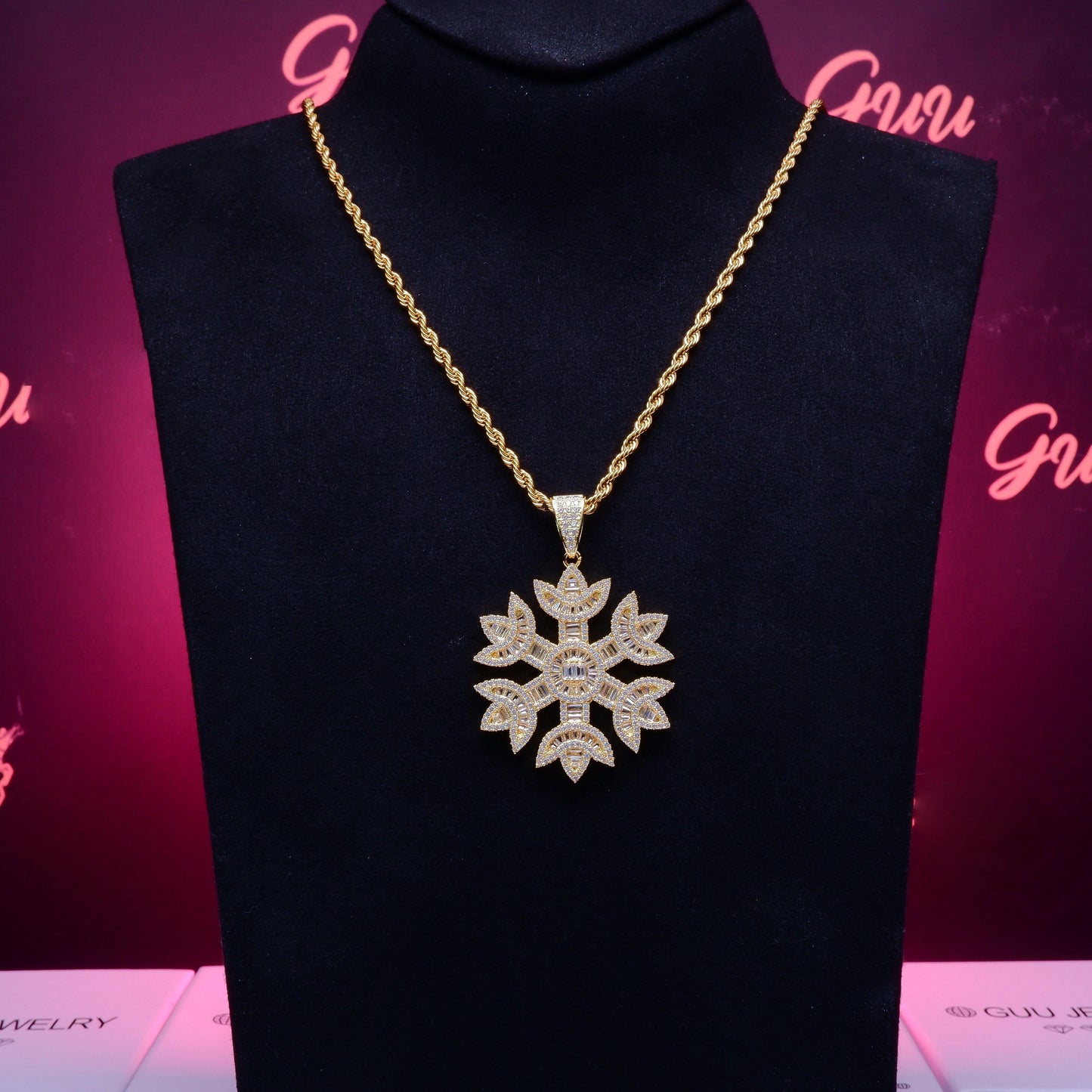 2020 18K Gold-Plated Baguette Iced Snowflake Pendant