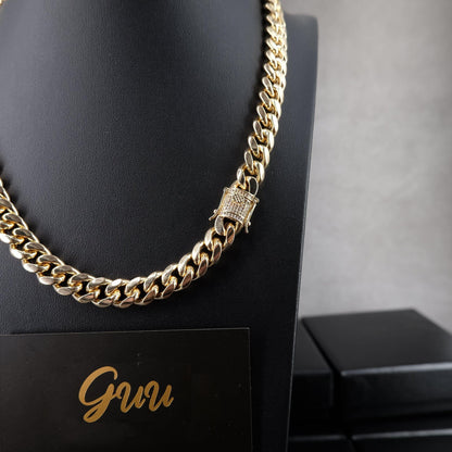 10mm  CZ  Cuban Link Chain In  Yellow GoldPlated