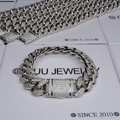 13MM 18K White Gold-Plated Classic Miami Cuban Link Bracelet
