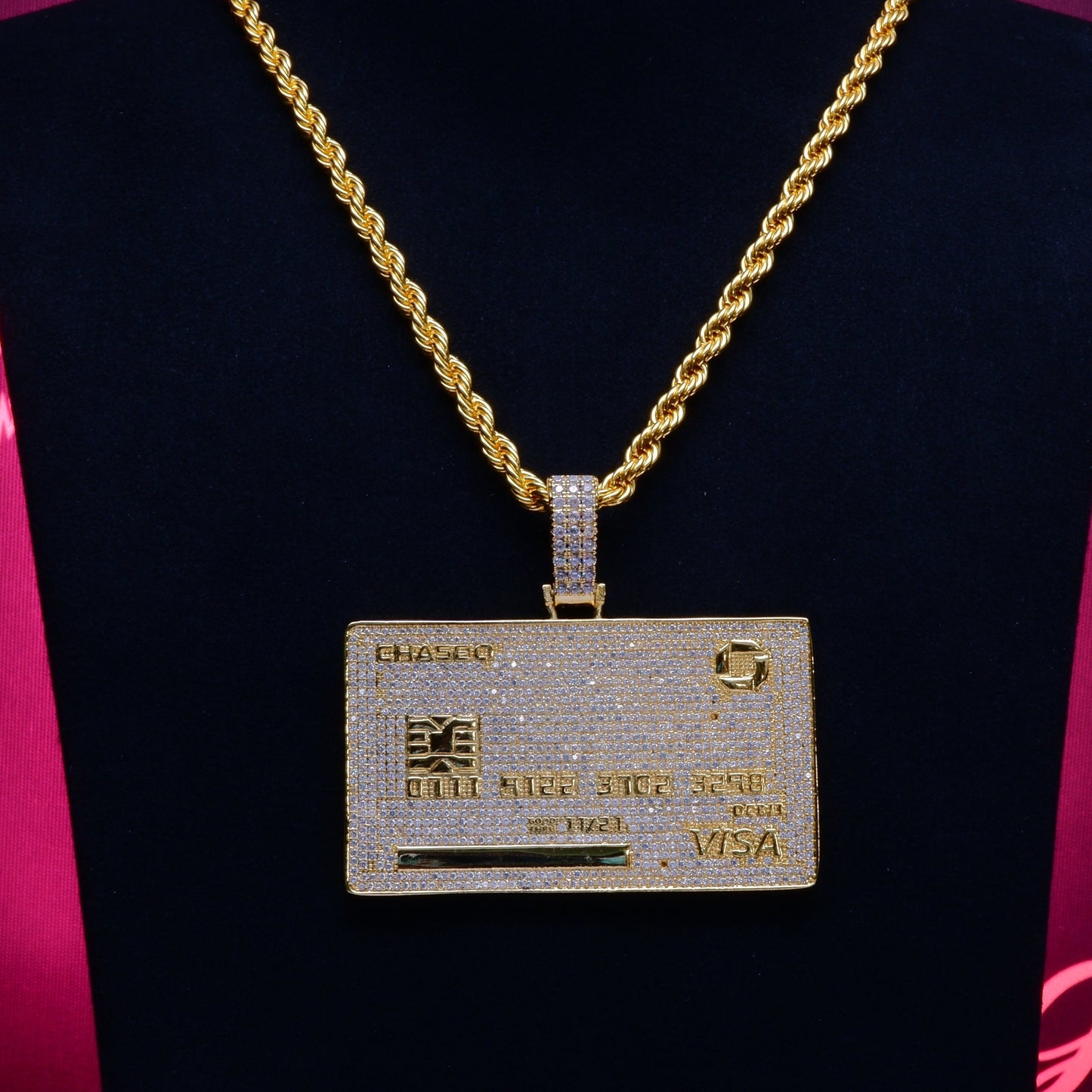 18K Gold-Plated Credit Card Bank card Iced Pendant