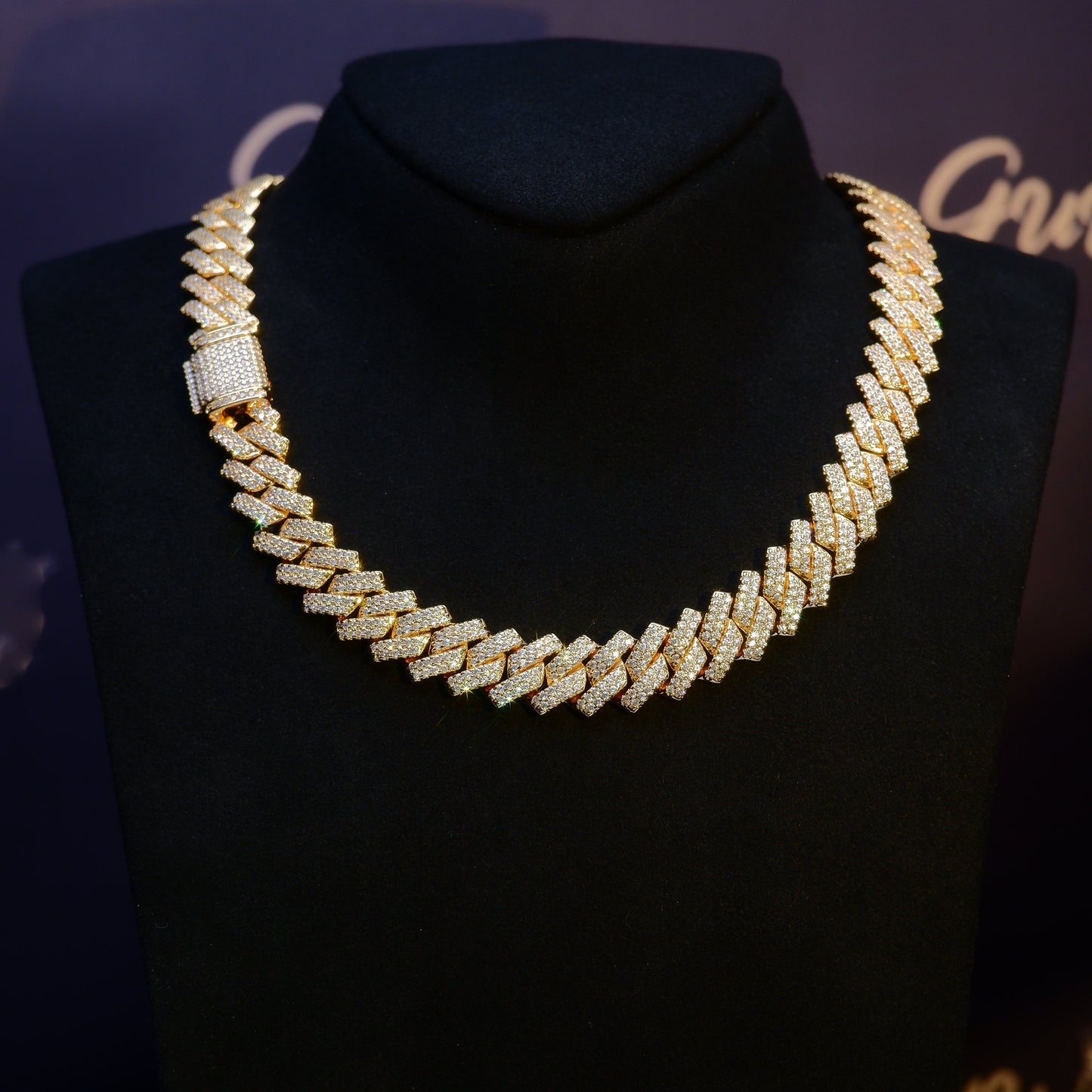 18K White/Gold-Plated Seamless Rhombic Iced Cuban Chain