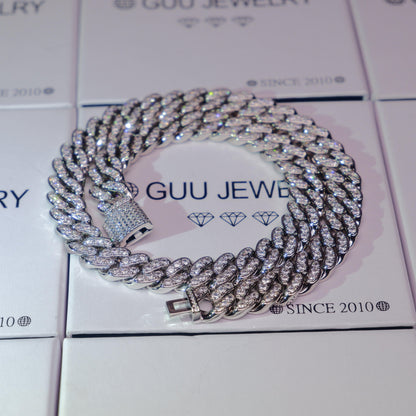 13mm 18K White/Gold-Plated Seamless Iced Cuban Chain
