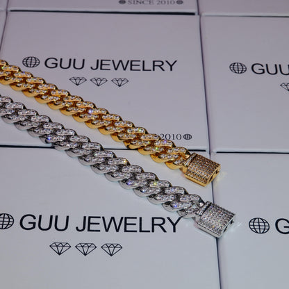 13mm 18K White/Gold-Plated Seamless Iced Cuban Chain