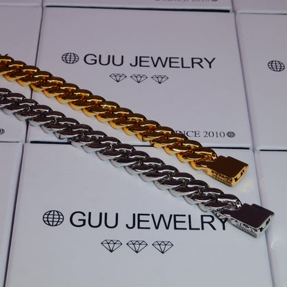 13mm 18K White/Gold-Plated Seamless Iced Cuban Chain