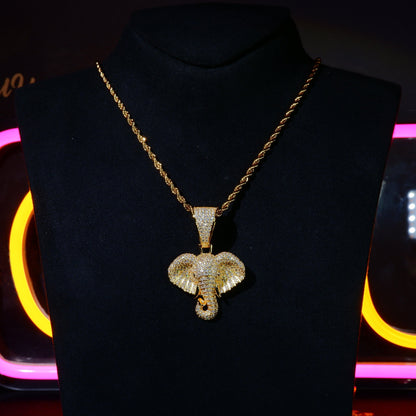 18K Yellow Gold-Plated Micro-inlay  AAA CZ Elephant Pendant Necklace