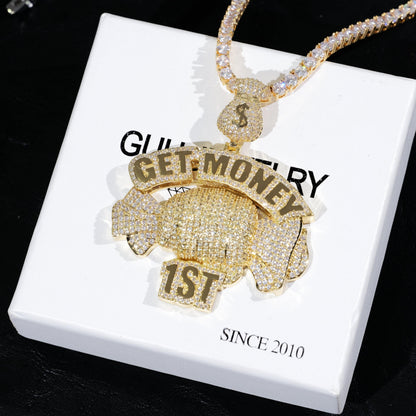 18K Gold-Plated Get Money First Iced Necklace