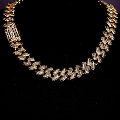 15mm 18K White/Gold-Plated BlingBling Baguette Iced Cuban Chain