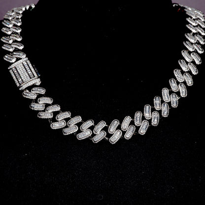 15mm 18K White/Gold-Plated BlingBling Baguette Iced Cuban Chain