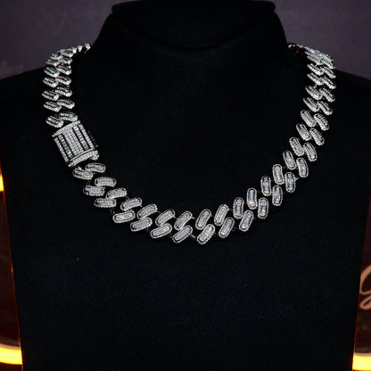 15mm 18K White/Gold-Plated BlingBling Baguette Iced Cuban Chain