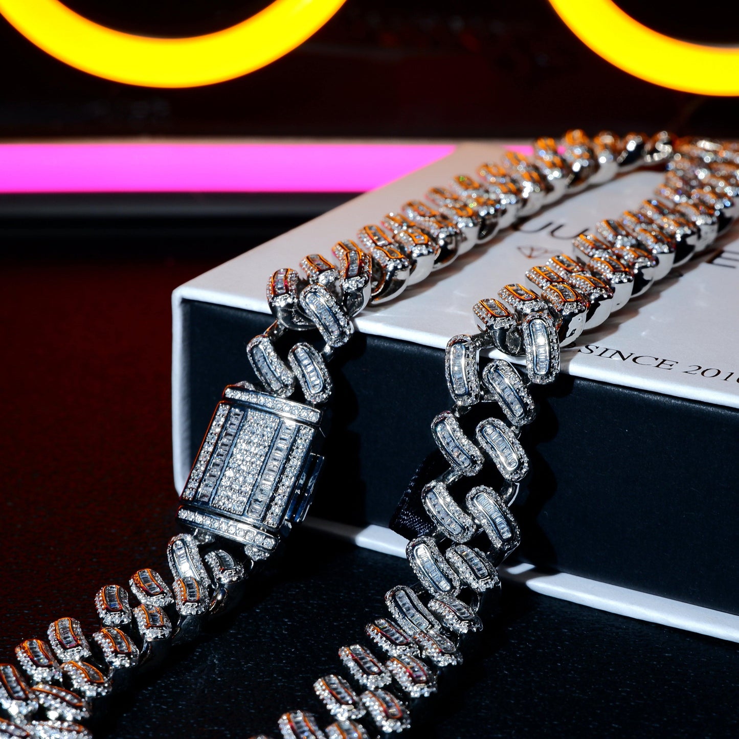 15mm 18K White/Gold-Plated BlingBling Baguette Iced Cuban Chain