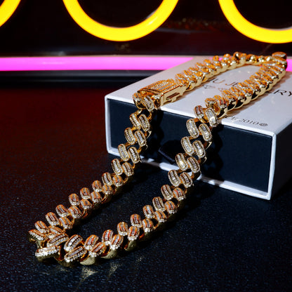 15mm 18K White/Gold-Plated BlingBling Baguette Iced Cuban Chain