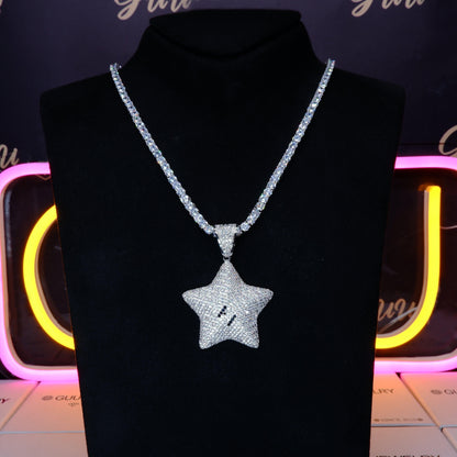 18K Gold-Plated CZ  Pentagram Hip Hop Pendant Necklace
