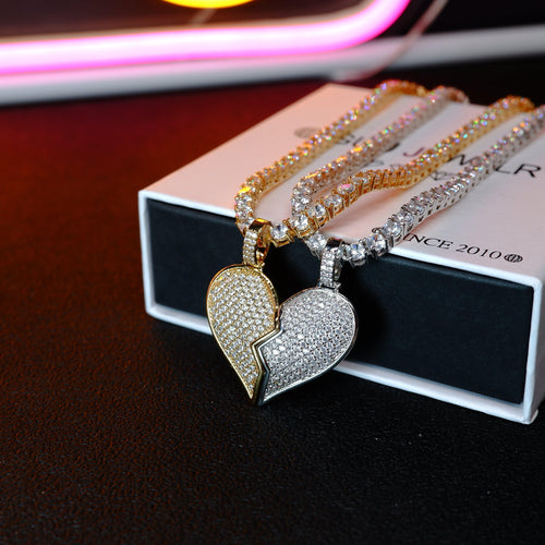 18K Gold-Plated Micro-inlay  AAA CZ  Broken Of Heart Pendant