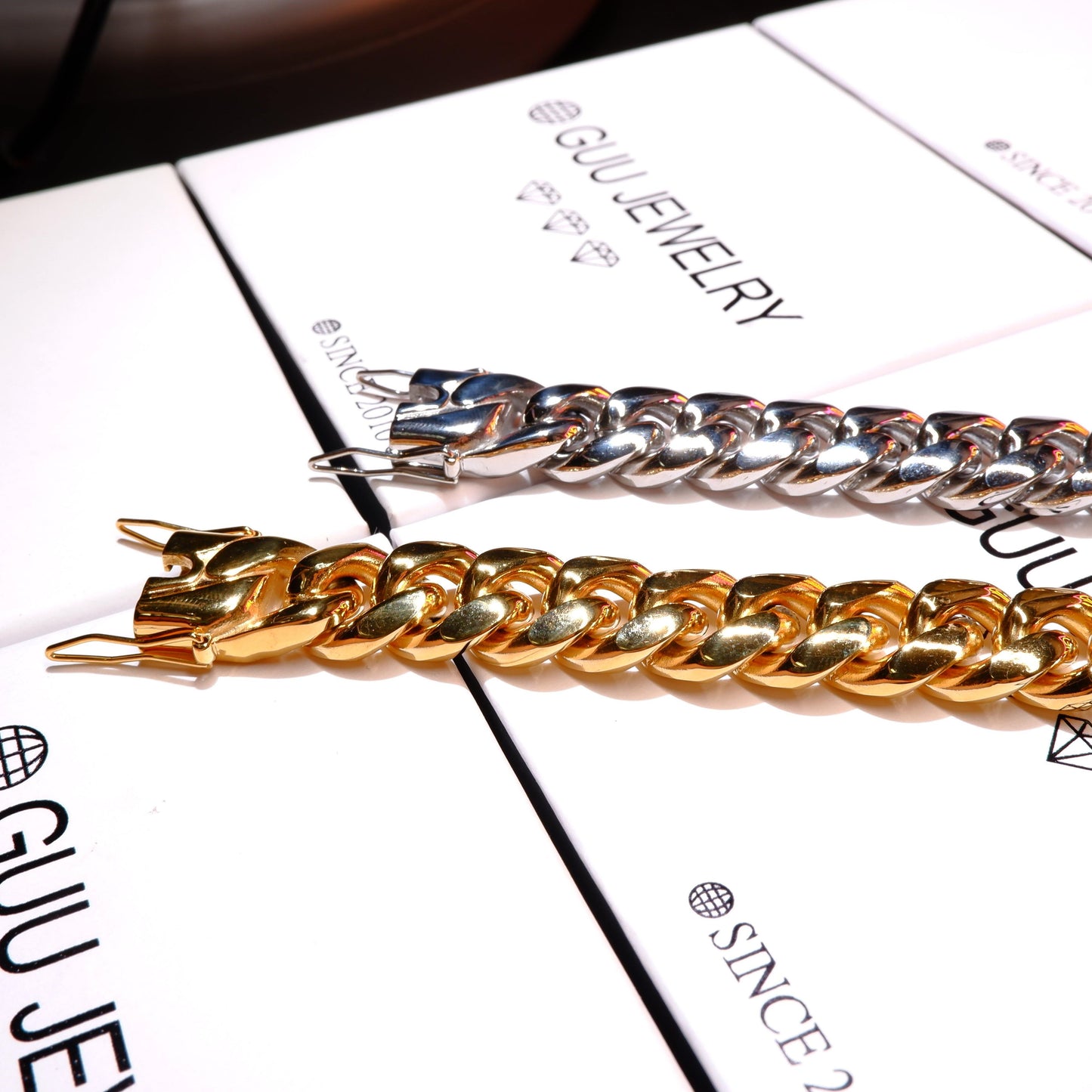 14mm White/Gold-Plated Classic Miami Cuban Bracelet