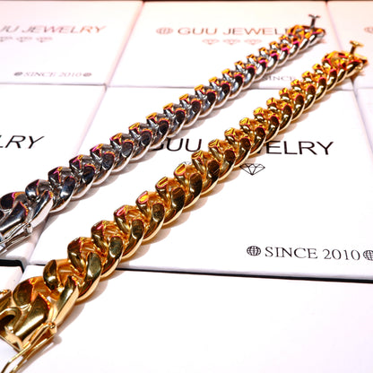 14mm White/Gold-Plated Classic Miami Cuban Bracelet