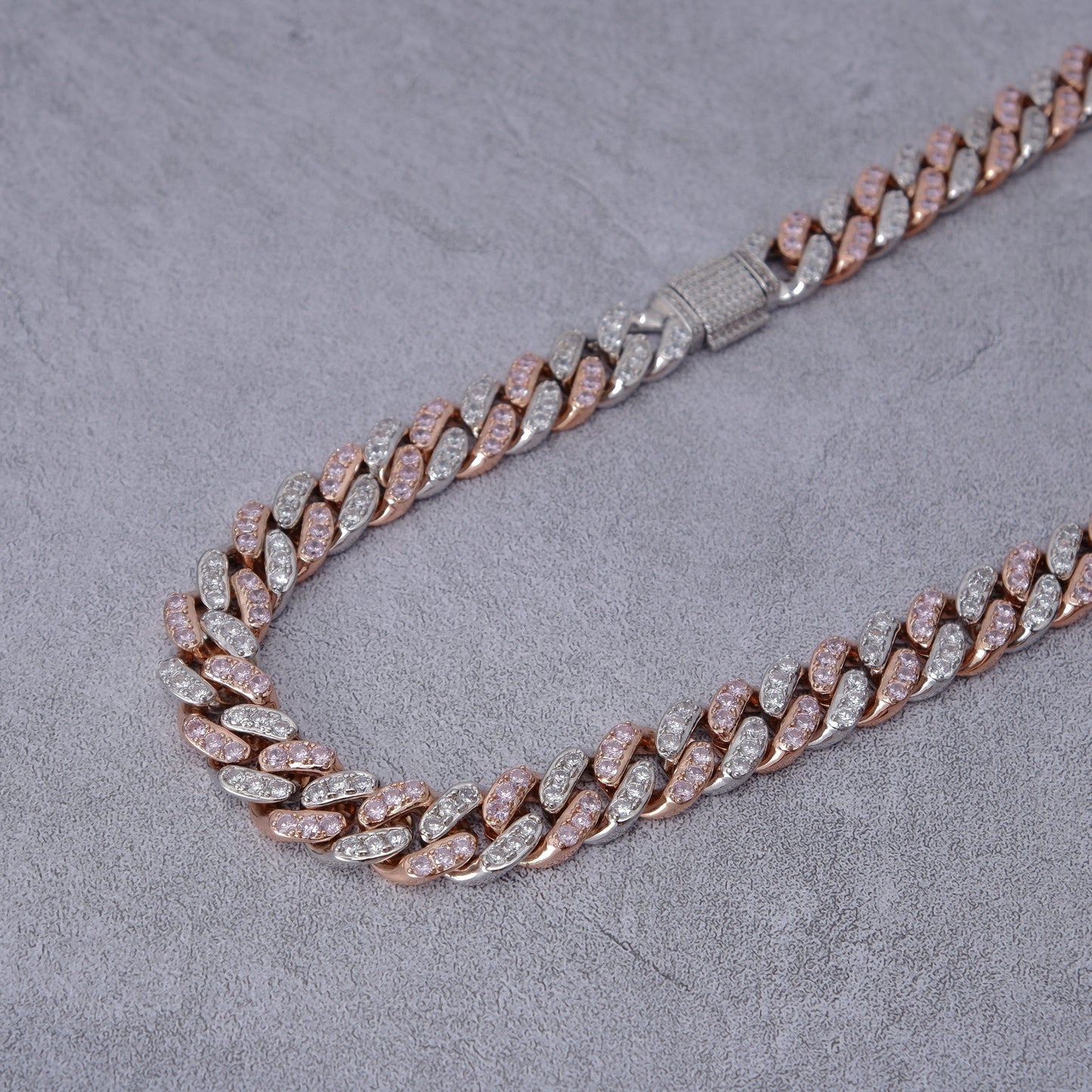 13mm 18K WhiteGold-Plated Pink Iced Cuban Chain
