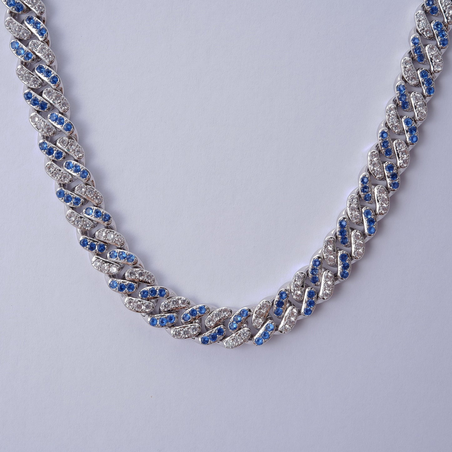 13mm 18K WhiteGold-Plated Blue Iced Cuban Chain
