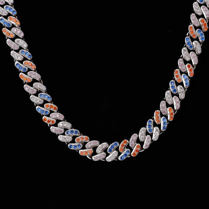 13mm 18K WhiteGold-Plated Colorful Iced Cuban Chain