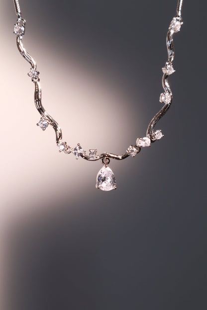 Palladium White Gold Plated Spiral Drop Necklace