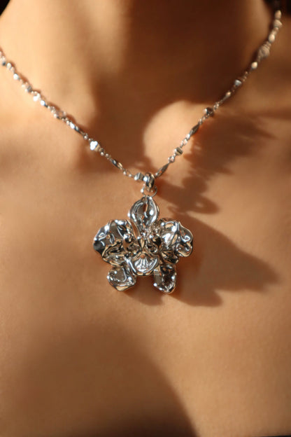 Palladium White Gold Plated Orchid Necklace