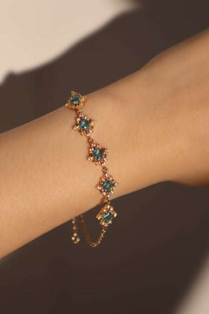 14K Real Gold Plated Blue Gem Lace Bracelet