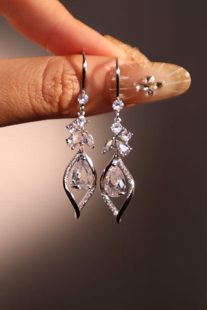 Palladium White Gold Plated Diamond Droplet Dangle Earrings