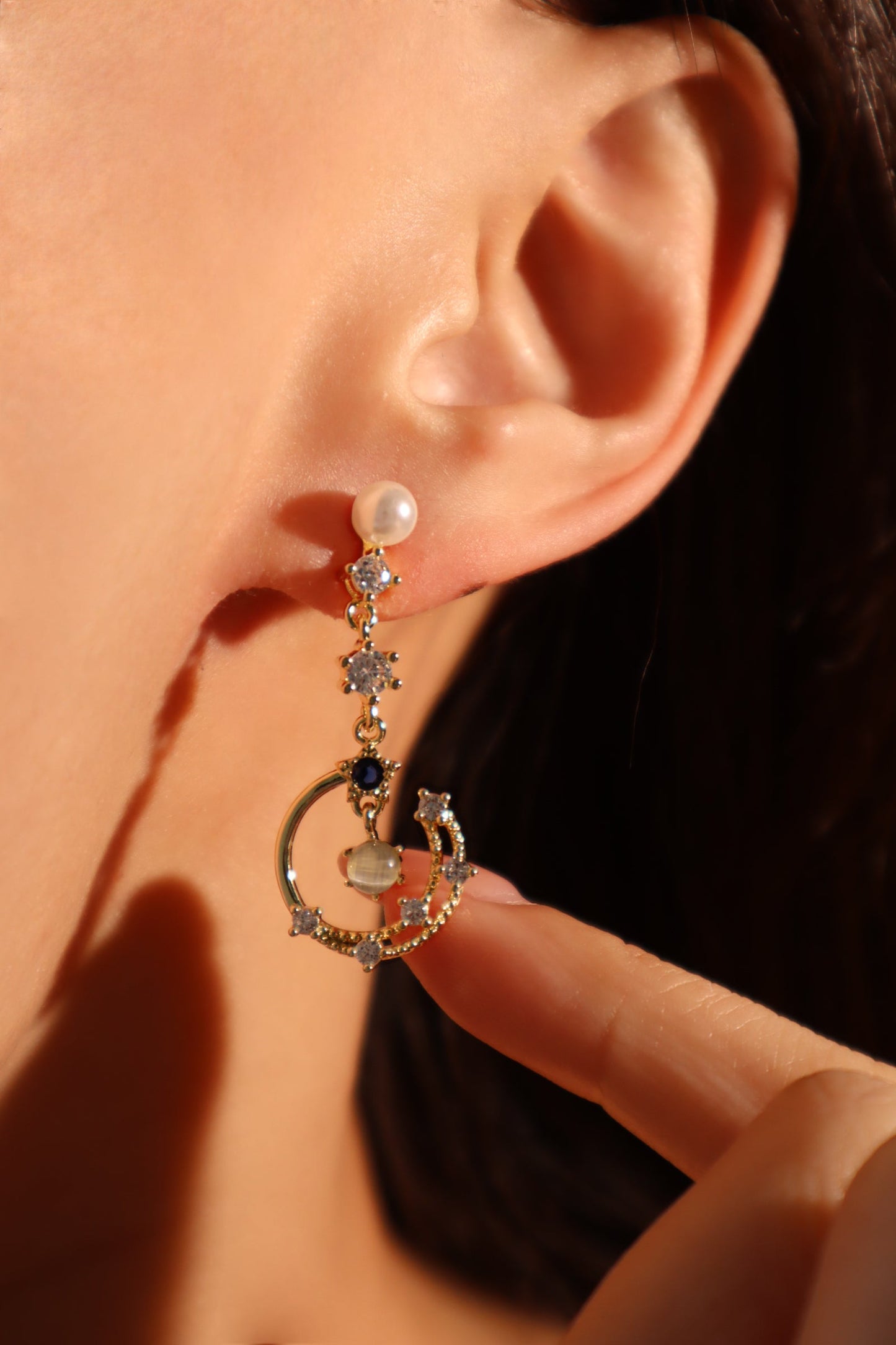 14K Real Gold Plated Moonlight Dangle Earrings