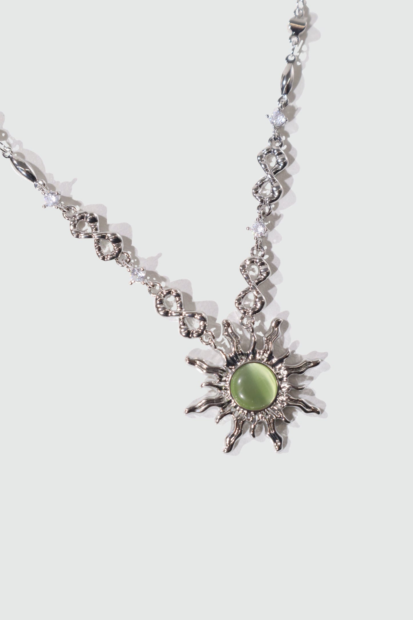 Palladium White Gold Plated Green Opal Sun Necklace