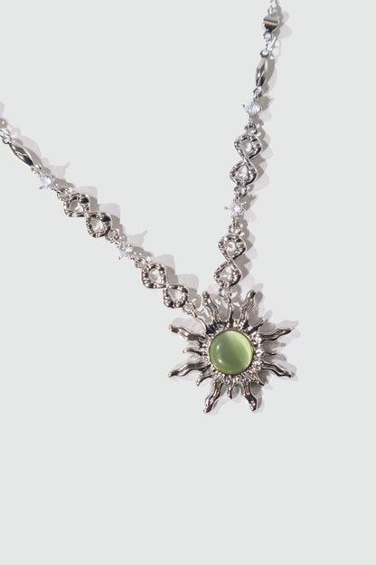 Palladium White Gold Plated Green Opal Sun Necklace