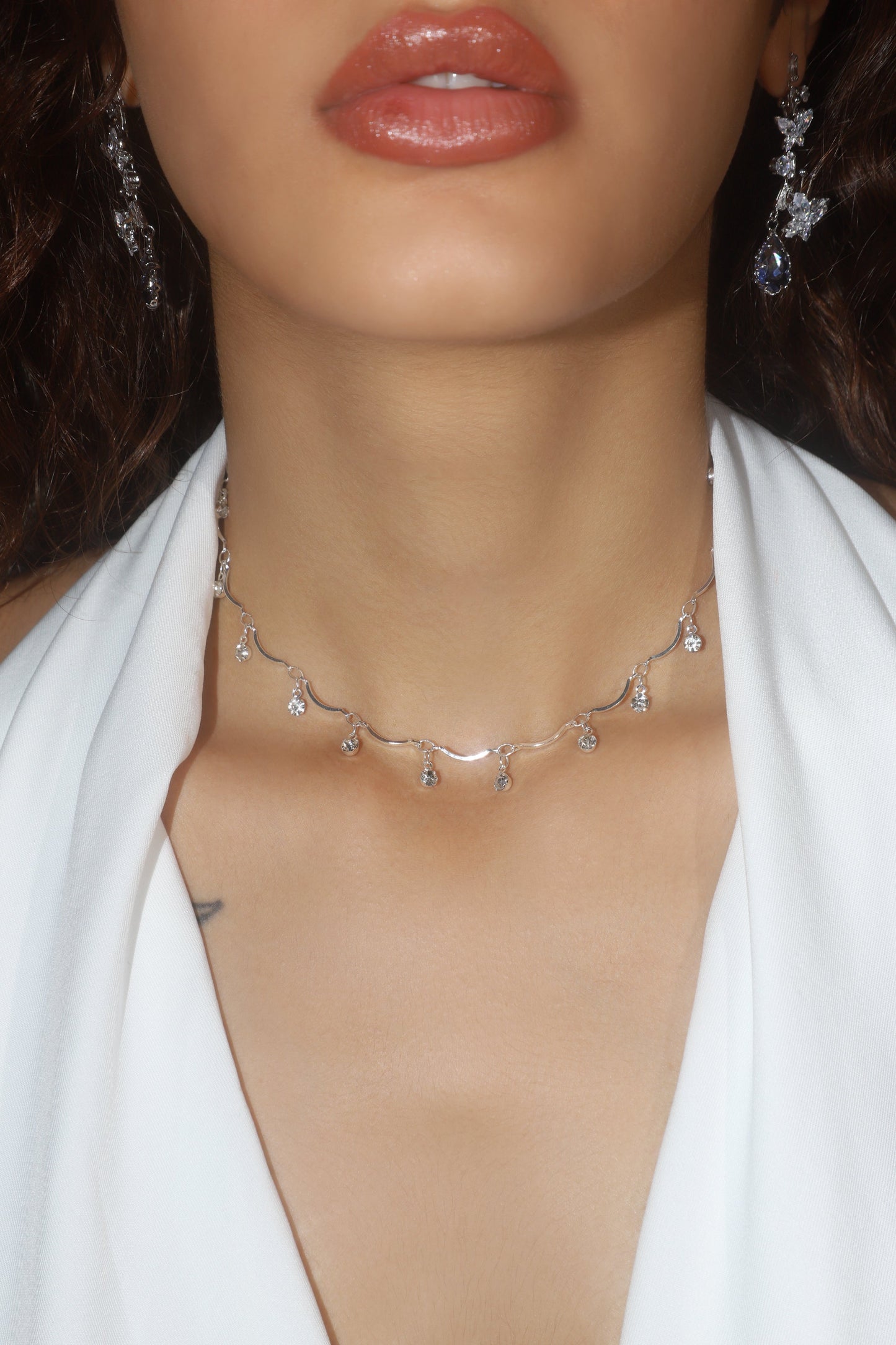 Palladium White Gold Plated Pole Star Wave Layer Necklace
