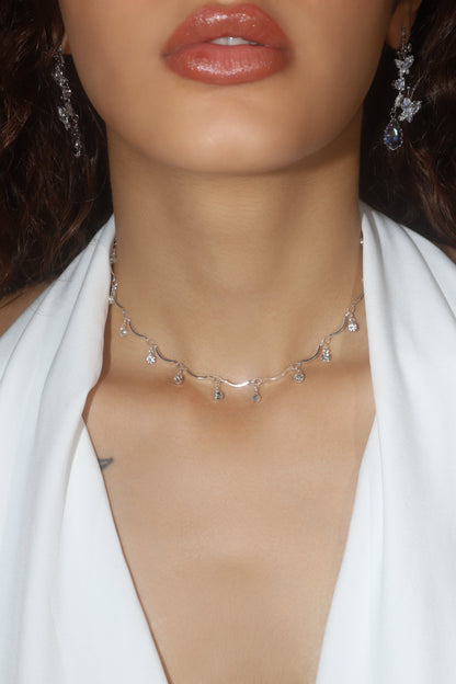 Palladium White Gold Plated Pole Star Wave Layer Necklace