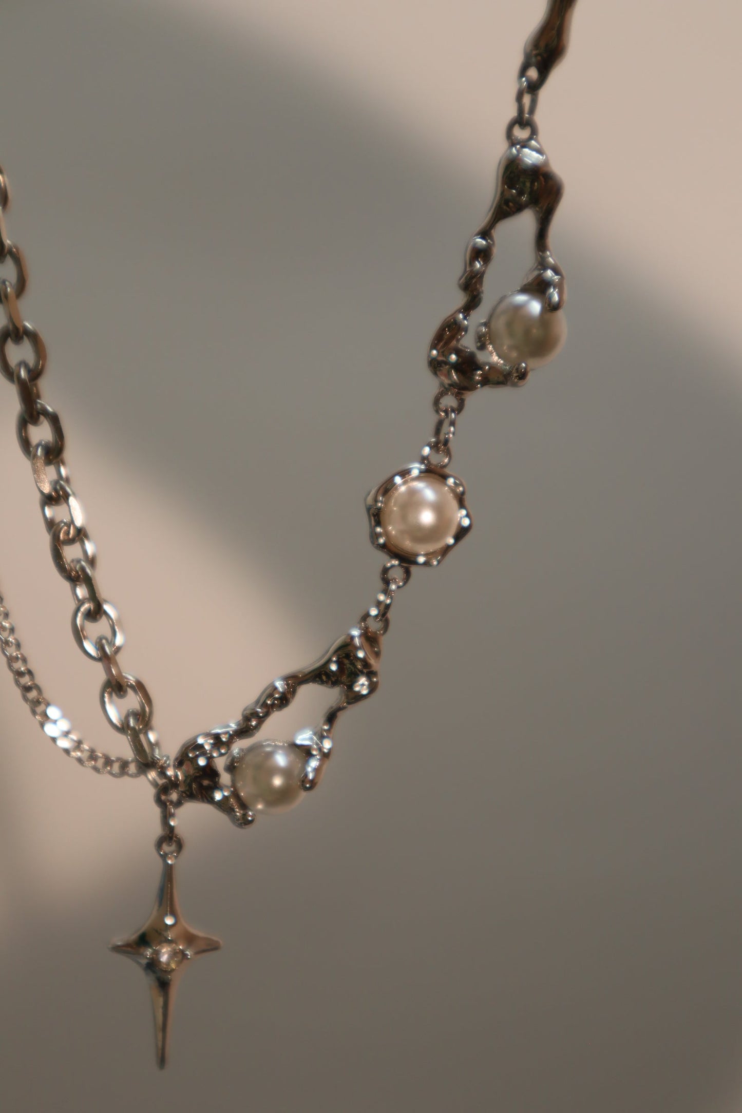Palladium White Gold Plated Pearl Star Necklace