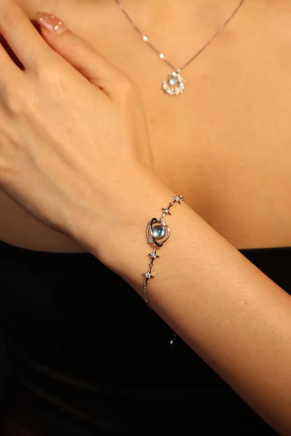 Palladium White Gold Plated Moonstone Saturn Star Bracelet