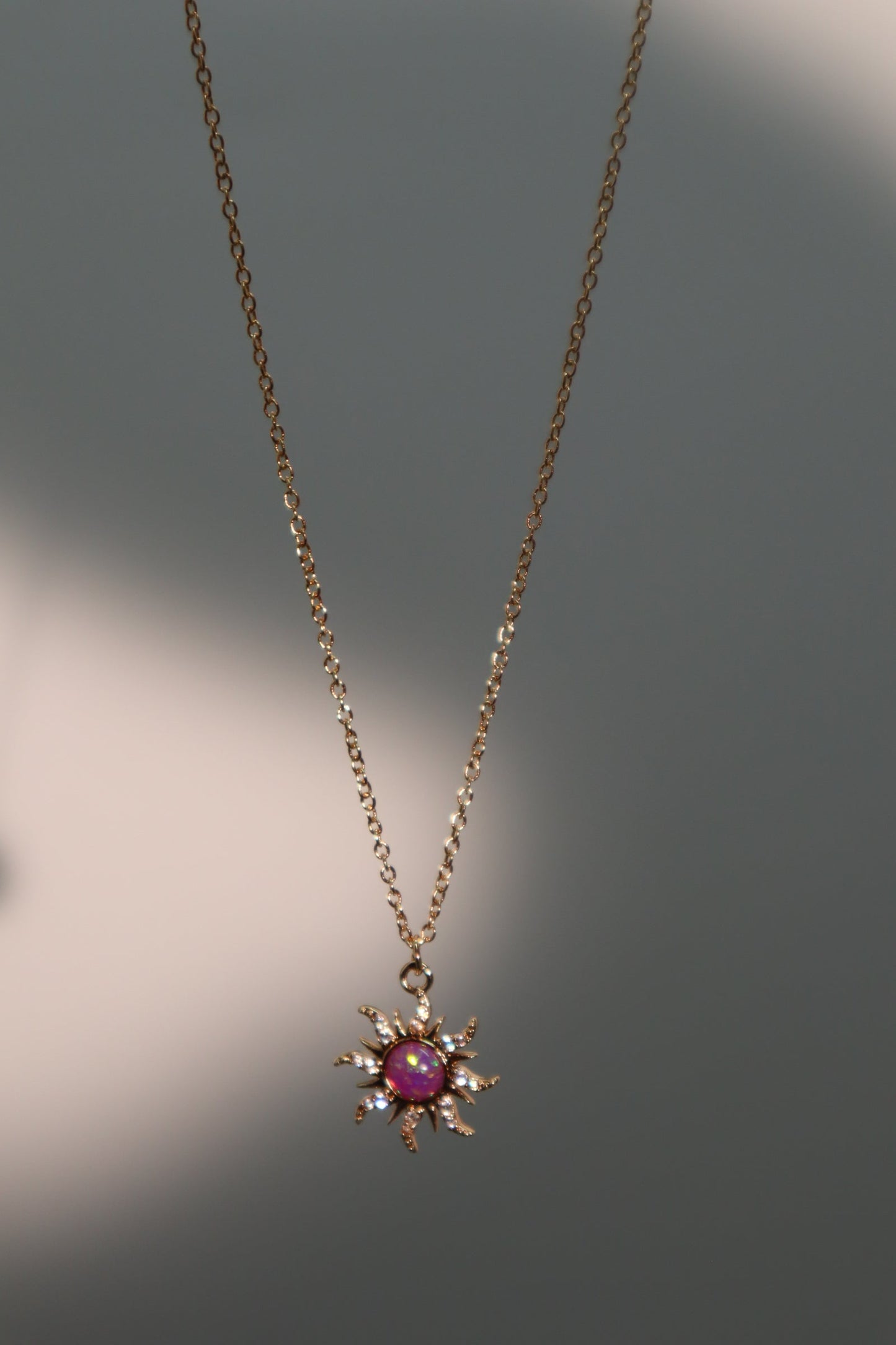 18K Real Gold Plated Purple Opal Sun Necklace
