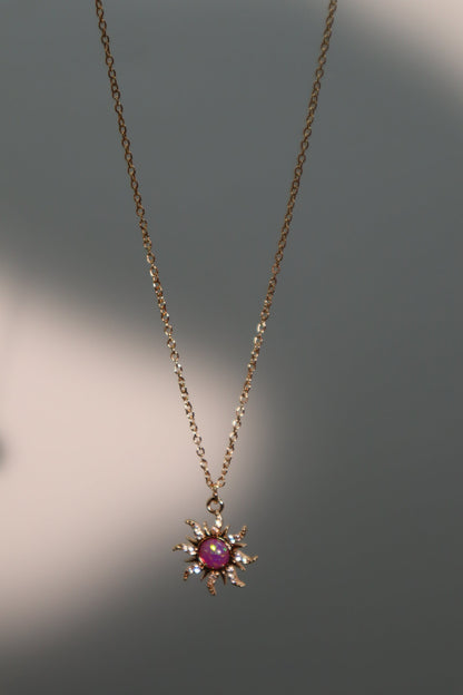 18K Real Gold Plated Purple Opal Sun Necklace