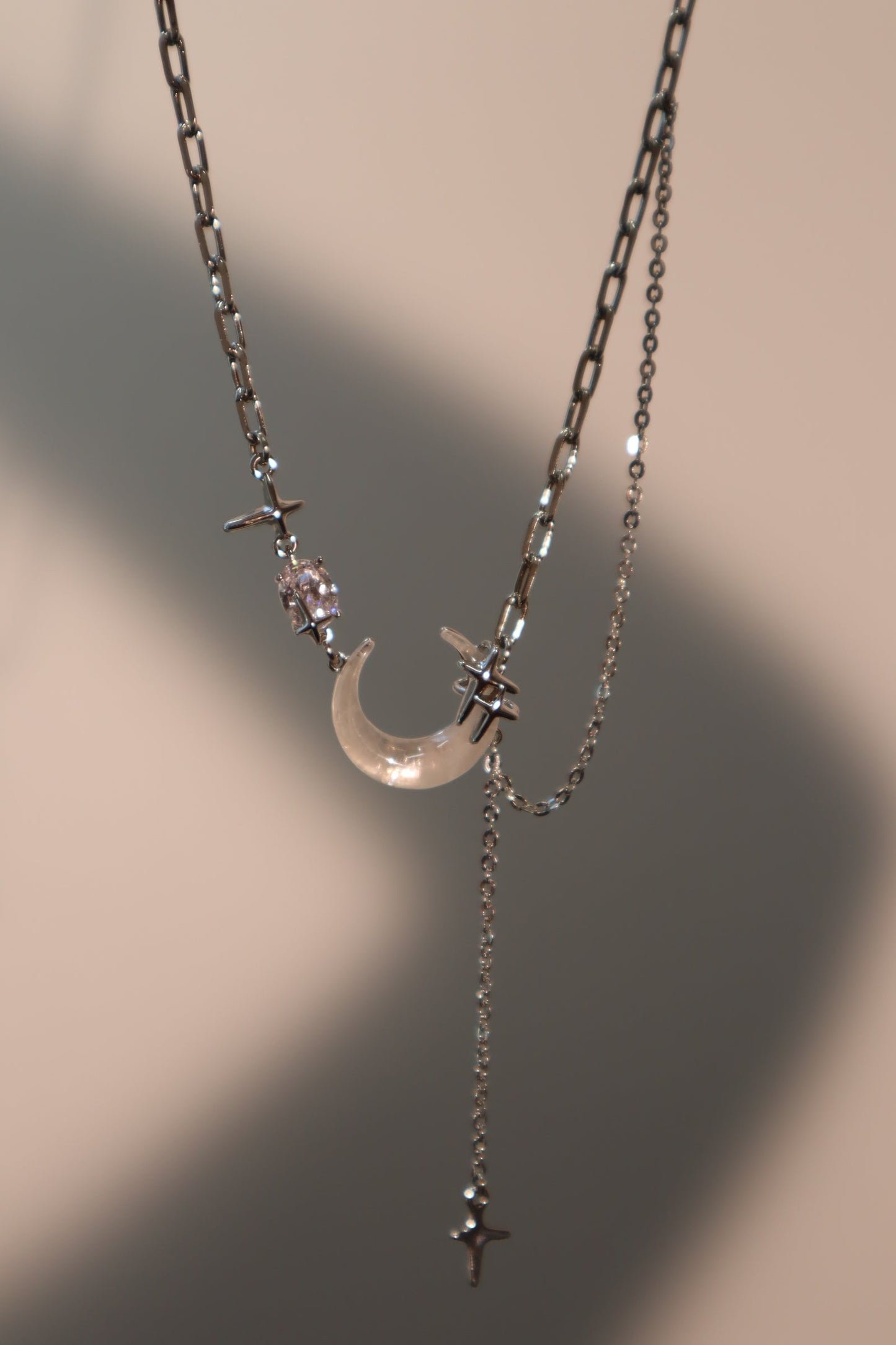 Palladium White Gold Plated Moon Star Chain Necklace