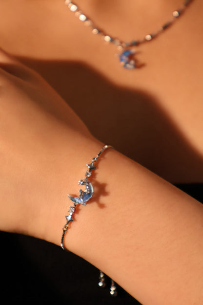 Palladium White Gold Plated Moonstone Moon Star Necklace