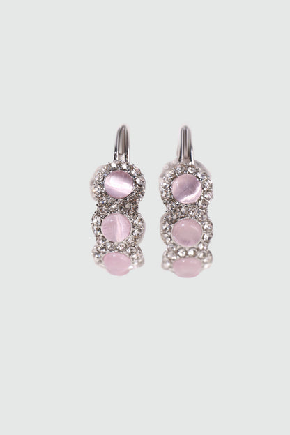 Palladium White Gold Plated Pink Opal Hoop Earrings