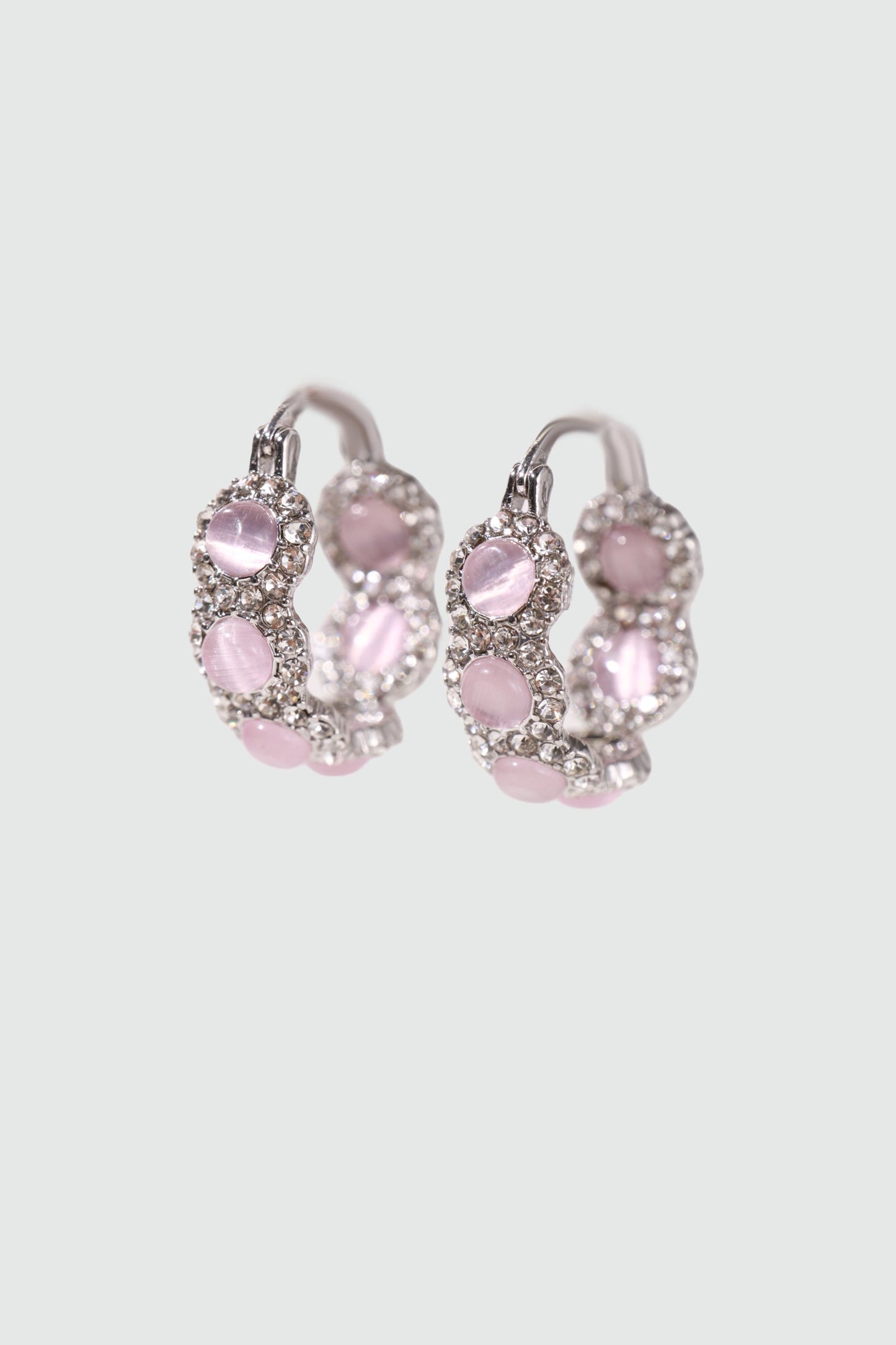Palladium White Gold Plated Pink Opal Hoop Earrings