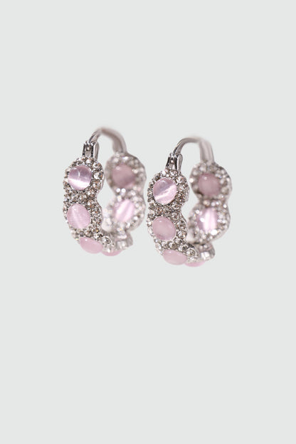 Palladium White Gold Plated Pink Opal Hoop Earrings