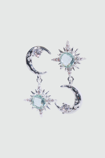 Palladium White Gold Plated Moon Pole Star Earrings