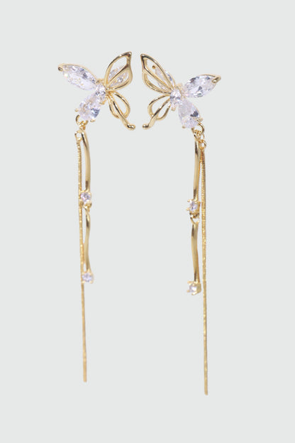 14K Real Gold Plated Diamond Wave Butterfly Earrings