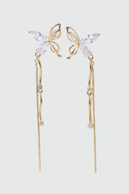 14K Real Gold Plated Diamond Wave Butterfly Earrings