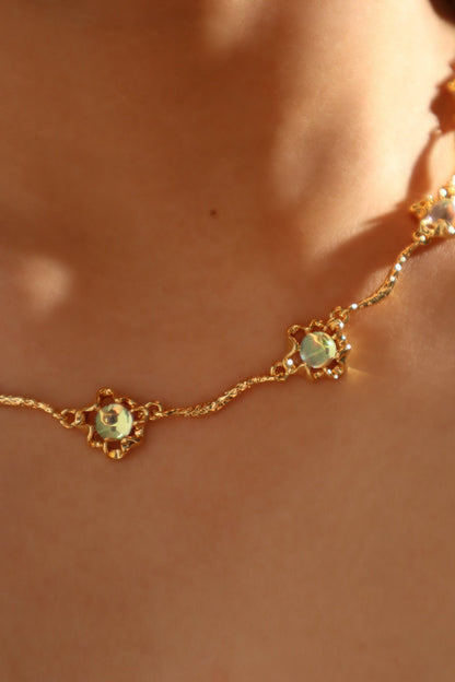 18K Real Gold Plated Multi Opal Necklace
